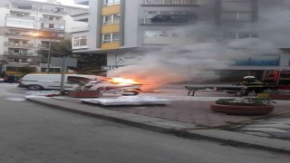 Ticari araç alev alev yandı, o anlar kameraya yansıdı