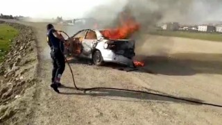 Vanda park halindeki otomobil alev alev yandı