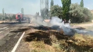 Balya yüklü traktör römorku alev aldı, 1 kişi yaraladı