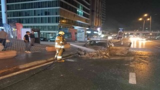 E-5te alev alev yanan otomobil hurda yığınına döndü