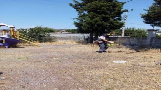 Ortacada ortak yaşam alanlarında kuru otlar temizleniyor