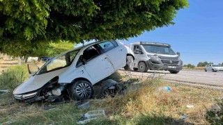Şarampole girip ağaçlara çarpan otomobilde 1 kişi yaralandı