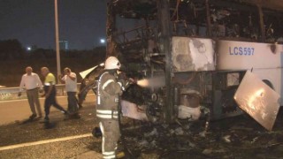 Servis otobüsü alev alev yandı