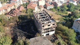 Tarihi ipekçilik fabrikasındaki yangının bilançosu havadan görüntülendi