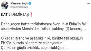 Bakan Soyludan Demirtaşa sert tepki: O kadar iğrenç ve aşağılıksın ki, birlikte fail olduğun PKKyı burada bile temize çıkarıyorsun
