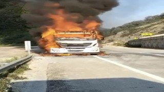 Bursada seyir halindeki tır alev alev yandı