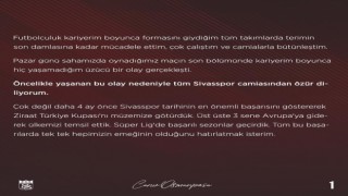 Caner Osmanpaşa, Sivasspor camiasından özür diledi