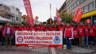 Edirne Belediyesi işçilerinden kadro protestosu