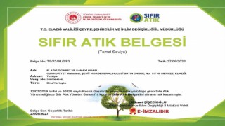 Elazığ TSO Sıfır Atık Belgesi aldı