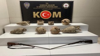 KOM polisi 8 adet amfora küp ve tüfek ele geçirdi