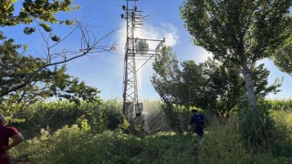 Mardinde patlayan trafo alevlere teslim oldu