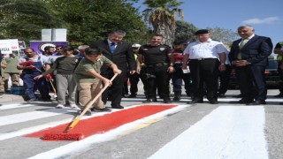 Osmaniyede yaya geçitleri kırmızıya boyandı