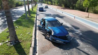 Palmiyeye çarpan otomobildeki 2 kişi yaralandı