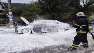 Park halindeki otomobil alev topuna döndü