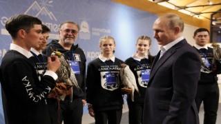 Putin, türü kaybolma tehlikesiyle karşı karşıya olan bir şahini besledi