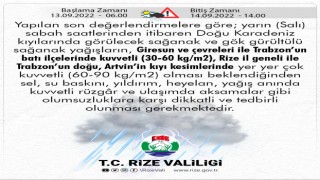 Rize Valiliğinden sel uyarısı