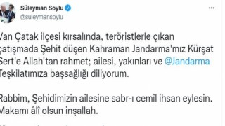 Bakan Soyludan şehit Jandarma Kürşat Sel için başsağlığı mesajı