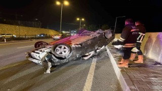 50 metre taklalar atarak sürüklenen araçta burnu bile kanamadı