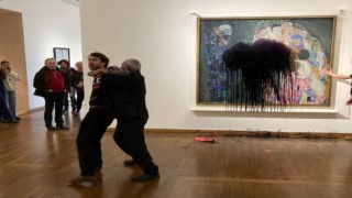 Avusturyada iklim aktivistleri, ressam Klimtin tablosuna siyah boya fırlattı