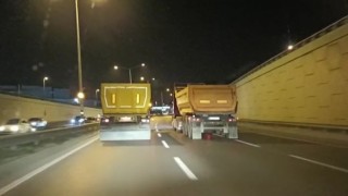 Çekmeköyde yarışa giren hafriyat kamyonları tehlike saçtı