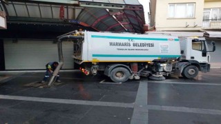Marmariste belediye ekiplerinin yağmur mesaisi