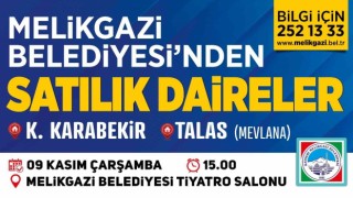 Melikgazi Belediyesinin 17 adet dairesi ihale ile satılacak