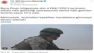 MSB: “Barış Pınarı bölgesinde dünkü operasyonda etkisiz hale getirilen terörist sayısı 10a çıktı”