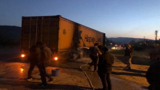 Tırın lastiği alev aldı, faciaya yol açmadan söndürüldü