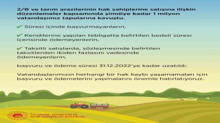2/B ve Hazineye ait tarım arazilerinin hak sahiplerine satışına ilişkin başvurular için son tarih 31 Aralık