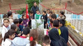 İsmini taşıdıkları şehidin mezarını ziyaret edip dua ettiler