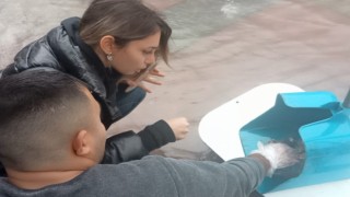 Sağanak yağmurda kalan fareye kalp masajı yaptı