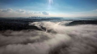 Sis bulutları Başakşehir ve Sazlıdere gölü çevresinde kartpostallık kareler oluşturdu