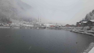 Turizm merkezi Uzungöle mevsimin ilk karı yağdı