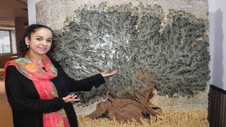Bir ton ağırlığında, 500 bin taşla 3 boyutlu zeytin ağacı mozaiği yaptı