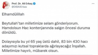 Diyanet İşleri Erbaş: “65 yaş üstü dahil, 83 bin 430 hacı adayımızı kutsal topraklarda ağırlayacağız”