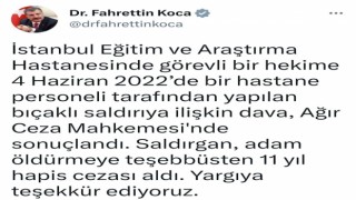 Doktora bıçakla saldıran temizlik görevlisine 11 yıl hapis cezası