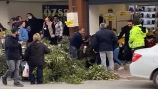 Kaldırımda yürüyen kadının başına ağaç dalı düştü