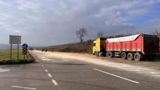 Kamyonun kapağı açıldı, yol mısırla kaplandı