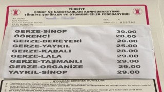 Sinop-Gerze dolmuş tarifesine 5 TL zam