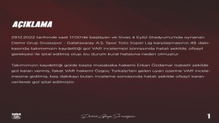 Sivasspor, Galatasaray maçının tekrarı için TFFye başvurdu