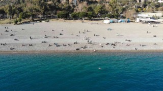 Son yılların en sıcak Ocak ayında vatandaşlar Konyaaltı sahiline akın etti