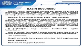 Balıkesirde okullar tatil edildi
