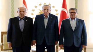 Cumhurbaşkanı Erdoğan, KKTC Cumhurbaşkanı Tatar ve KKTC Başbakanı Üsteli kabul ediyor
