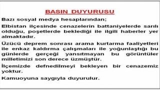 Elbistan Kaymakamlığı: İlçemizde defnedilmeyi bekleyen bir cenazemiz yoktur