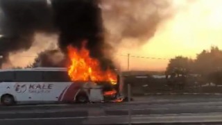 İstanbuldan yola çıkan yolcu otobüsü alev alev yandı