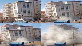 Kahramanmaraşta deprem anında yaşanan panikle bir binanın yıkılması anbean kamerada