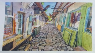 Ressam Şengül Otman, dünyanın dünyanın en dar sokakları arasında gösterilen Dikiciler Arastasını resmetti