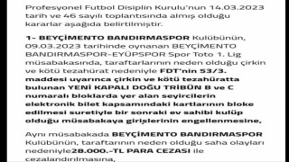 Bandırmaspora kötü tezahürat cezası