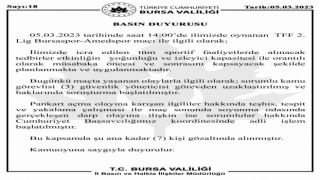 Bursa Valiliğinden Bursaspor-Amedspor açıklaması: 3 güvenlik yöneticisi görevden uzaklaştırıldı, 7 kişi gözaltına alındı