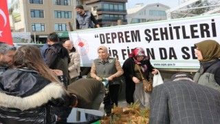 Depremde hayatını kaybedenler için fidan dağıtıldı